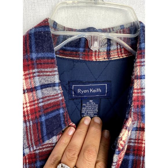 Vintage Ryan Keith Mens Quilted Flannel Button Up Shirt Red Sz:M. 90’s Grunge - Picture 2 of 9